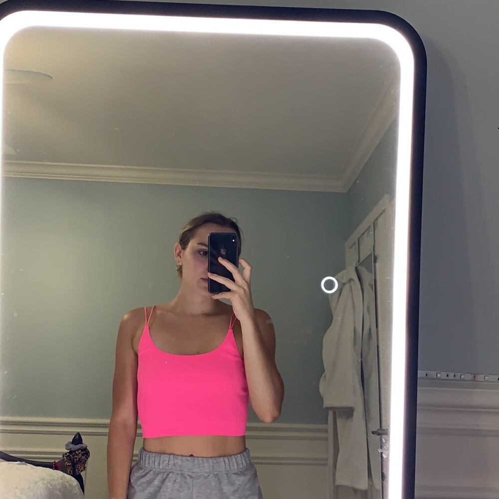 Hot pink double strap tank top